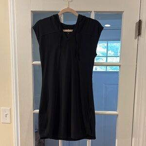 Athleta poly/spandex black sleeveless dress with hood. Size S